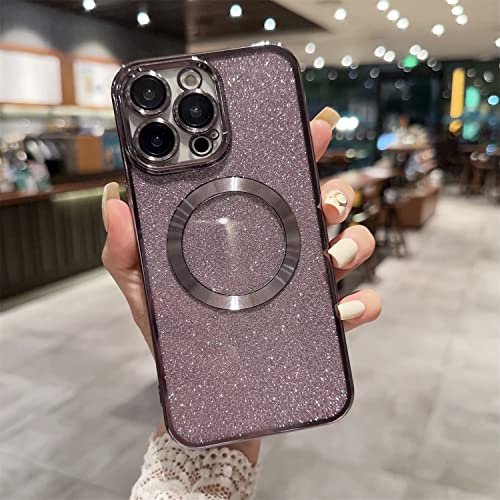 Emlivi Kompatibel mit iPhone 13 Hülle Silikon Glitzer Magnetisch Handyhülle [Kompatibel mit Mag-Safe] Pailletten Kameraschutz TPU Case Cover Mädchen Glitter Schutzhülle für iPhone 13-Lila von Emlivi