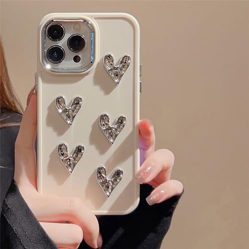 Emlivi Kompatibel mit iPhone 15 Pro Max Hülle Galvanisieren 3D Liebe Herz Case Mode Glänzend Niedlich Stoßfest Schutzhülle für Frauen Mädchen Süßes Handyhülle für iPhone 15 Pro Max, Weiß Liebe von Emlivi