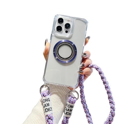 Emlivi Magnetisch Handykette Hülle für iPhone 12 Pro [Kompatibel mit Mag-Safe] Necklace Handyhülle TPU Case Cover mit Kordel zum Umhängen Stoßfest Schutzhülle mit Band für iPhone 12, Lila von Emlivi