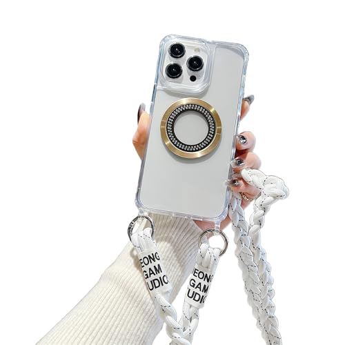 Emlivi Magnetisch Handykette Hülle für iPhone 13 Pro Max [Kompatibel mit Mag-Safe] Necklace Handyhülle TPU Case mit Kordel zum Umhängen Stoßfest Schutzhülle mit Band für iPhone 13 Pro Max, Weiß von Emlivi