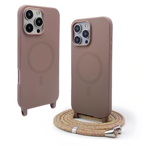 Emlivi Magnetisch Handykette Hülle für iPhone 16,Necklace Handyhülle mit Kordel zum Umhängen Silikon Case mit Verstellbarer Halskette,TPU Kabellosem Laden Stoßfest Schutzhülle für iPhone 16,Khaki von Emlivi