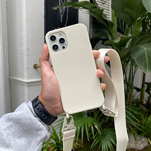 Emlivi Silikon Handykette Hülle für iPhone 15 Pro Max,Verstellbarer Halskette Nylon Schultergurt Silikon Handyhülle mit Stylische Band Kordel zum Umhängen Schutzhülle für iPhone 15 Pro Max, Weiß von Emlivi