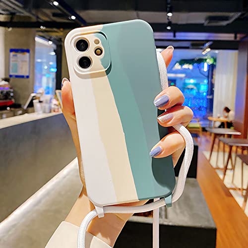 Emlivi iPhone 11 Pro Max Handykette Hülle,Necklace Handyhülle, Umhängeband Handykordel Schutzhülle, Weich Silikonhülle TPU Cover mit Stylische Band, Kette Case für iPhone 11 Pro Max -Regenbogengrün von Emlivi