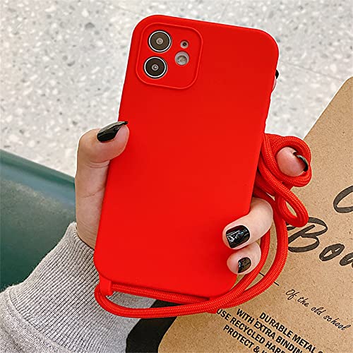 Emlivi iPhone 12 Pro Max Handykette Hülle,Necklace Handyhülle, Umhängeband Handykordel Schutzhülle, Weich Silikonhülle TPU Cover mit Stylische Band, Kette Case für iPhone 12 Pro Max -Rot von Emlivi