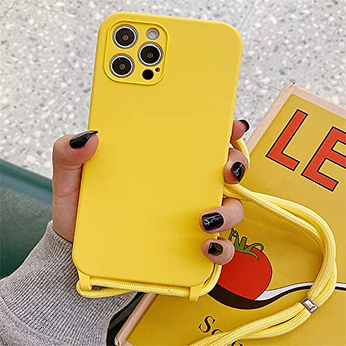 Emlivi Handykette Hülle iPhone 12 Pro Max,iPhone 12 Pro Max Necklace Handyhülle,Umhängeband Handykordel Schutzhülle Weich Schultergurt Silikonhülle TPU Cover mit Band für iPhone 12 Pro Max, Gelb von Emlivi