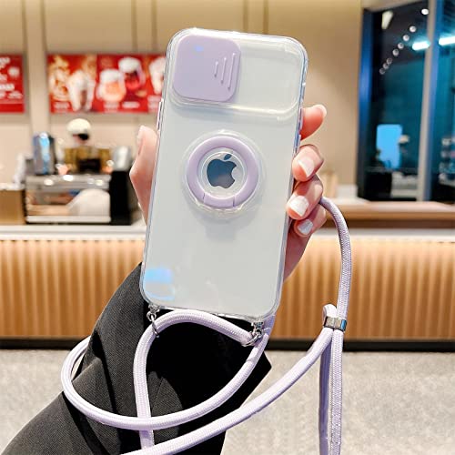 Emlivi iPhone 13 Handykette Hülle mit kameraschutz, Silikon TPU 360 Grad Ring Halter Handyhülle mit Camera Slider Cover für zum Umhängen Schutzhülle mit Band Case für iPhone 13, Lavendel von Emlivi