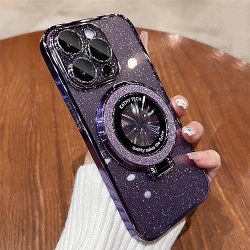 Emlivi iPhone 14 Pro Max Glitzer Hülle mit Mag-Safe,Galvanisierte Magnetisch Handyhülle mit Ring Ständer,Transparent Kameraschutz Weiche TPU Case Cover für iPhone 14 Pro Max Schutzhülle,Lila von Emlivi