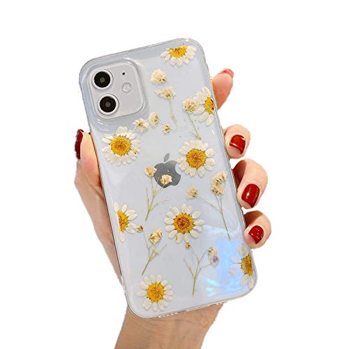 Emlivi iPhone Xr Hülle, iPhone Xr Schutzhülle Handgefertigten echte Blume Silikon Transparent kristall Handyhülle Fallschutz TPU Hülle, für Apple iPhone Xr(6,1'') Case Cover, Kleine Gänseblümchen von Emlivi
