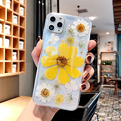 Emlivi iPhone Xr Hülle, iPhone Xr Schutzhülle Handgefertigten echte Blume Silikon Transparent kristall Handyhülle Fallschutz TPU Hülle, für Apple iPhone Xr(6,1'') Case Cover Shuts, Große gelbe Blüten von Emlivi