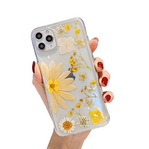 Hülle für iPhone 12 Mini, Emlivi Trockene Blumen Kratzfest Schutzhülle, Blume Transparent Crystal Fallschutz Silikon Handyhülle für Apple iPhone 12 Mini(5,4'')Case cover, Die Hälfte der Chrysanthemen von Emlivi