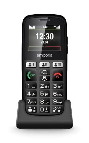 Emporia Happy Handy für Senioren, robust und hochwertig, hohe Lautstärke, Farbdisplay, Bluetooth, 3 Schnellanruftasten, große Tasten beleuchtet, Ladestation, Schwarz (Italien) von Emporia