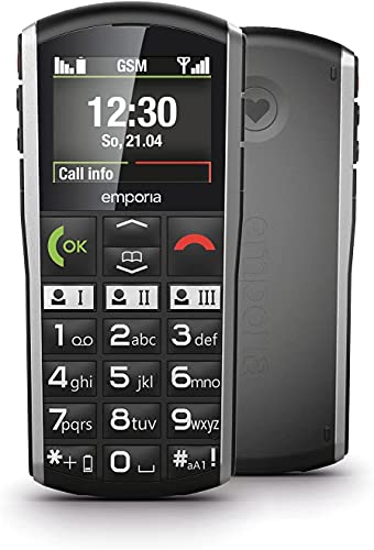 Emporia SIMPLICITY Handy, 2 Zoll Farbdisplay, große Tasten, SOS-Taste, Ladestation, M4/T4, kompatibel mit Hörgeräten, Bluetooth, Black (Italien) von Emporia