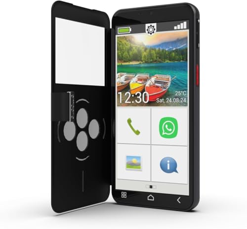 Emporia SMART.6lite, Smartphone, 5,5-Zoll-Display, RAM 6 GB, ROM 128 GB, Android 13, 13+2+0,2 MP Dreifach-Hauptkamera, 8 MP Selfie Kamera, mit Paniktaste, Ohne Vertrag, Schwarz von Emporia