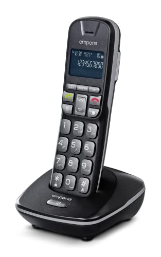 Emporia TH21 Schnurloses Telefon, großes beleuchtetes Display, große Zahlen, Freisprecheinrichtung, kompatibel mit Hörgeräten (HAC), Schwarz (Italien) von Emporia