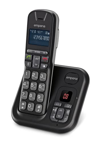 Emporia TH21AB Schnurloses Telefon, Anrufbeantworter, großes beleuchtetes Display, große Zahlen, Freisprecheinrichtung, kompatibel mit Hörgeräten (HAC), Schwarz (Italien) von Emporia