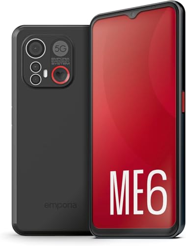 emporia ME6, Smartphone mit No-Panic-Taste, 5G Volte, 6,58-Zoll-Display, RAM 6 GB, ROM 128 GB, Android 13, 50 MP Kamera, 8 MP Selfie Kamera, Ohne Vertrag, Inkl. Easy Mode, Schwarz von Emporia