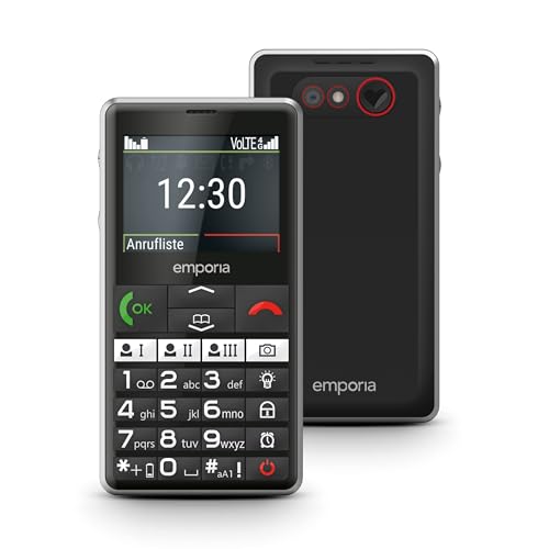 emporiaPURE-LTE, Seniorenhandy 4G, Tastenhandy ohne Vertrag, Mobiltelefon mit Notruftaste, Schwarz von Emporia
