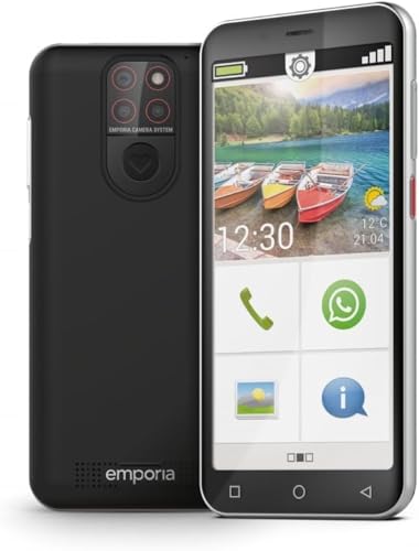 emporiaSMART.5 Mini, Seniorenhandy, 4G Volte, Senioren Smartphone ohne Vertrag, Mobiltelefon mit Notruftaste, 4,95-Zoll-Display, Android 13, 13 MP Kamera, Schwarz, E5m 001 von Emporia