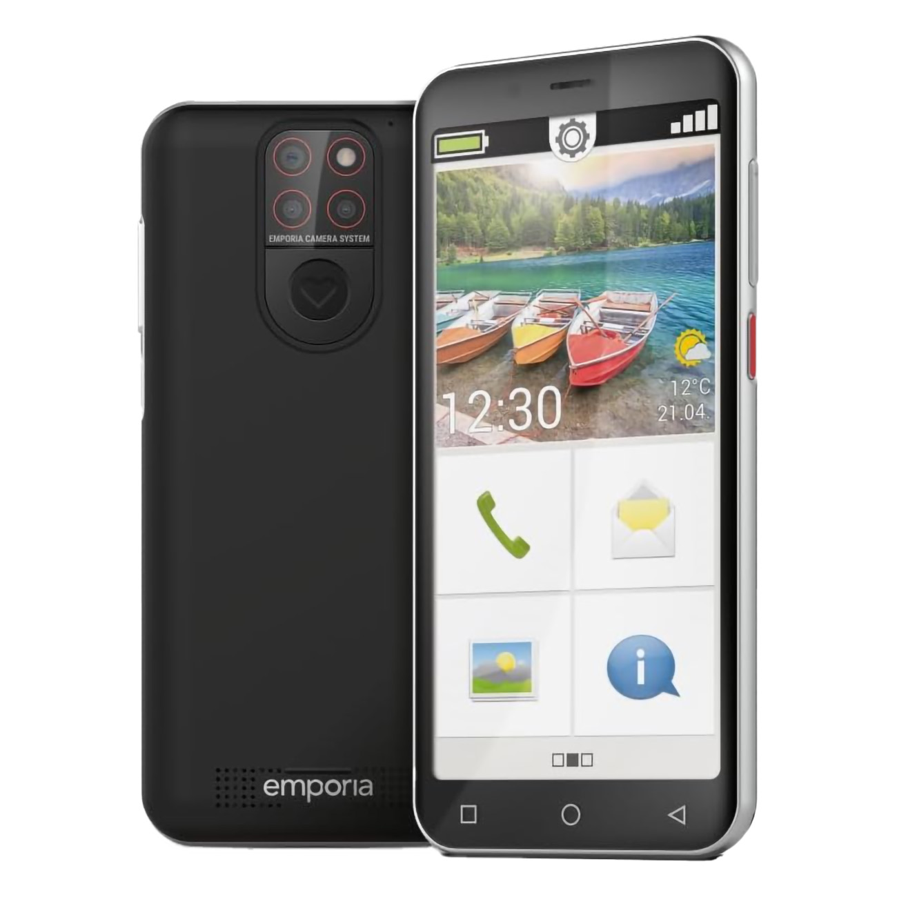 emporiaSMART.5 Mini Schwarz | Seniorenhandy | 4G | Smartphone ohne Vertrag | Mobiltelefon mit Notruftaste | 4,95-Zoll-Display | Android 13 | 13 MP Kamera von Emporia