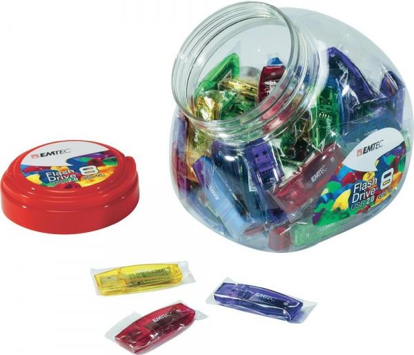 EMTEC C410 Color Mix Candy jar - USB-Flash-Laufwerk - 8 GB - USB 2.0 - Blau, Gelb, lila, Rot, grün (Packung mit 80) von Emtec