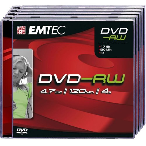 EMTEC DVD (-) RW 4,7 GB 4x - Wiederaufzeichnbare große Box 5 Einheiten von Emtec