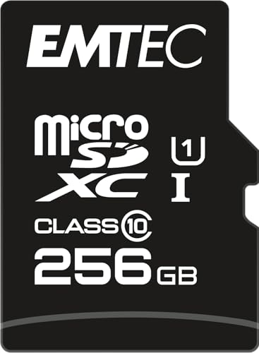 EMTEC ECMSDM64GXC10GP Micro-SD-Karte, Klasse 10, Elite Gold, UHS-I U1, mit Performance-Adapter, Lesegeschwindigkeit bis zu 90 MB/s, Schwarz/Gold, 256 GB von Emtec