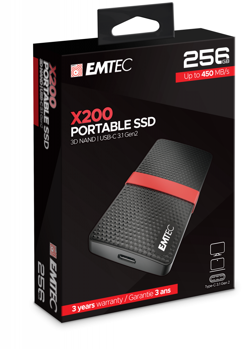 EMTEC SSD Power Plus X200 - SSD - 256GB - extern (tragbar) - USB 3,1 Gen 1 (USB-C Steckverbinder) (ECSSD256GX200) von Emtec