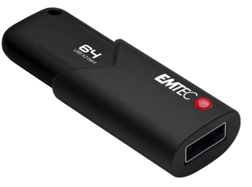 Emtec B120 64GB USB-Stick Click Secure USB 3.2 (3.0), Lesegeschwindigkeit bis zu 100MB/s, mit AES260-Software, Schwarz von Emtec