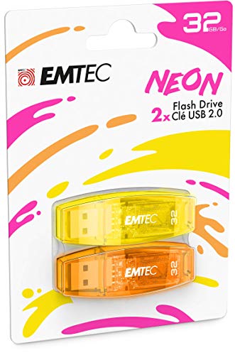 Emtec C410 32GB USB-Stick USB 2.0 Transparent Neon - 2er Pack (Orange Gelb) von Emtec