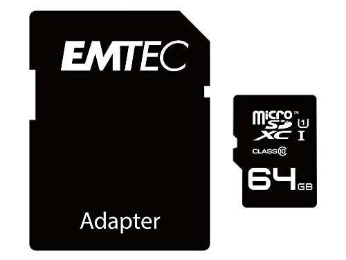 Emtec ECMSDM64GXC10 Class 10 microSDHC 64GB Speicherkarte mit Adapter schwarz von Emtec