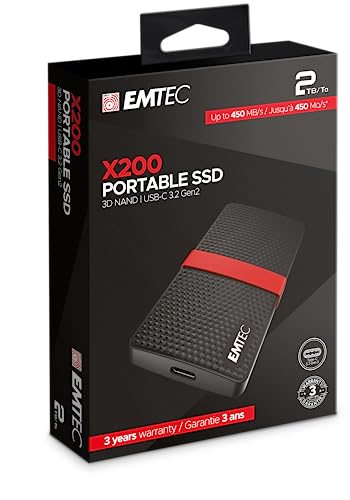 Emtec ECSSD2TX200 tragbare SSD – 3.1 Gen1 – Kollektion X200 Power Plus – 3D NAND – 2 Tera von Emtec