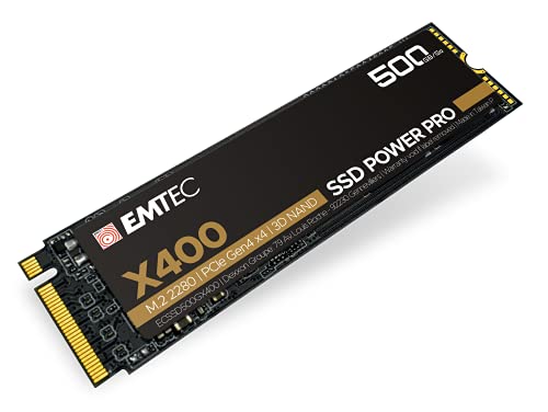 Emtec ECSSD500GX400 – Interne SSD – M.2 2280 NVMe – PCIe Gen4x4 – Kollektion X400 Power Pro – 500 GB, 500 GB, 3D NAND – ideal für Gaming, Videospiele, Intensive Arbeitsladung. von Emtec