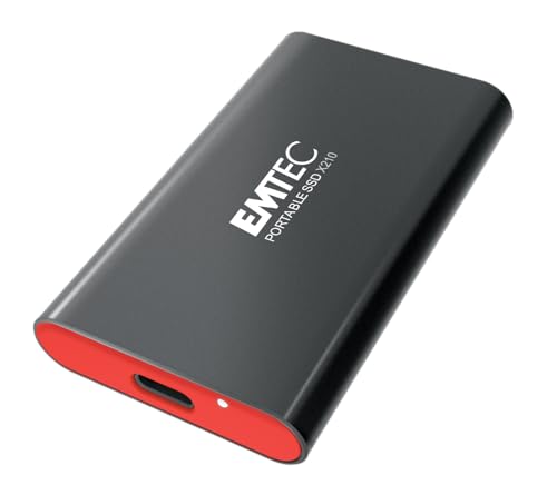 Emtec Externe SSD-Festplatte X210 Elite 512 GB – abwärtskompatibel mit USB 3.2 Gen1 und 2.0 – 3D NAND Flash Technologie – USB-C 3.2 Gen2 auf USB-A und Silikonhülle, Schwarz von Emtec