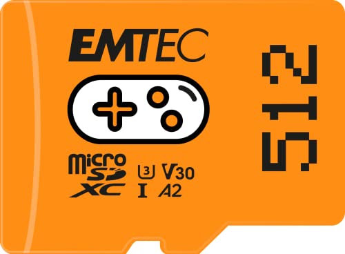 Emtec Gaming ECMSDM512GXCU3G MicroSD-Karte, 512 GB, Schreibgeschwindigkeit 95 MB/s, Lesegeschwindigkeit 100 MB/s, Orange von Emtec