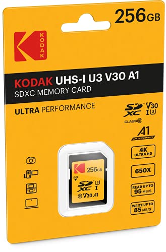 Emtec Kodak Ultra SD-Speicherkarte 256GB, UHS-I U3 V30, Class10, Lesegeschwindigkeit bis 95MB/s und Schreibgeschwindigkeit bis 85MB/s von Emtec