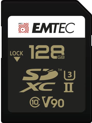 Emtec SpeedIN Pro+ SD-Speicherkarte 128GB, SDXC UHS-II U3 V90, Full HD, 3D, 4K, 8K UHD, Lesegeschwindigkeit bis zu 300MB/s und Schreibgeschwindigkeit bis zu 270MB/s von Emtec