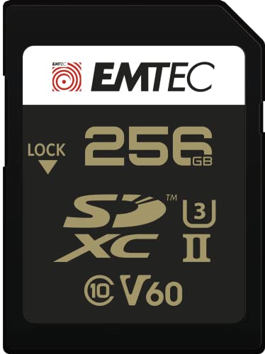 Emtec SpeedIN Pro+ SD-Speicherkarte 256GB, SDXC UHS-II U3 V60, Full HD, 3D, 4K, 8K UHD, Lesegeschwindigkeit bis zu 300MB/s und Schreibgeschwindigkeit bis zu 160MB/s von Emtec