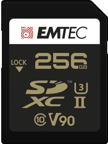 Emtec SpeedIN Pro+ SD-Speicherkarte 256GB, SDXC UHS-II U3 V90, Full HD, 3D, 4K, 8K UHD, Lesegeschwindigkeit bis zu 300MB/s und Schreibgeschwindigkeit bis zu 270MB/s von Emtec