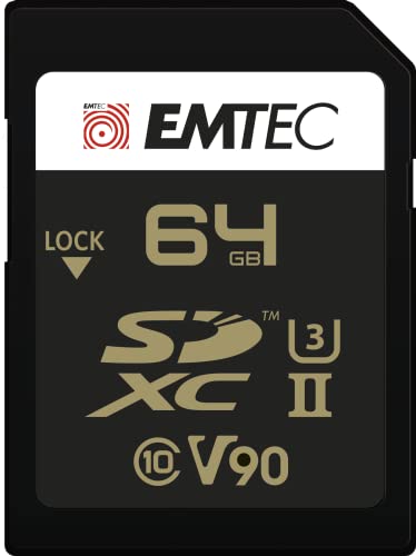 Emtec SpeedIN Pro+ SD-Speicherkarte 64GB, SDXC UHS-II U3 V90, Full HD, 3D, 4K, 8K UHD, Lesegeschwindigkeit bis zu 300MB/s und Schreibgeschwindigkeit bis zu 270MB/s von Emtec