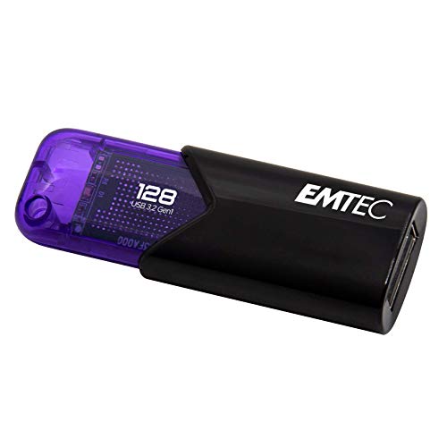 Emtec USB 3.0 (3.2) Click Easy B113 Flash Drive 128 GB Speicher, externer Speicher, 20 MB/s, Schreiben 10 MBit/s, Click Easy – 21 x 57 x 12 mm, Violett von Emtec