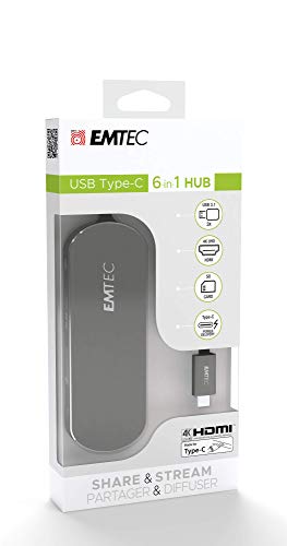 Emtec USB-Type-C Hub T650C inkl. SD Card Reader 3 x USB-A 3.0, USB-C, SD Card Reader, HDMI von Emtec