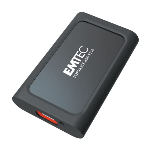 Emtec X210 Elite, Portable SSD 1 TB, Externe Festplatte,USB 3.2 Gen1 und 2.0, USB-C 3.2 Gen2 auf USB-A, Lese und Schreibgeschwindigkeit bis zu 500MB/s, inkl Silikonhülle, Schwarz von Emtec