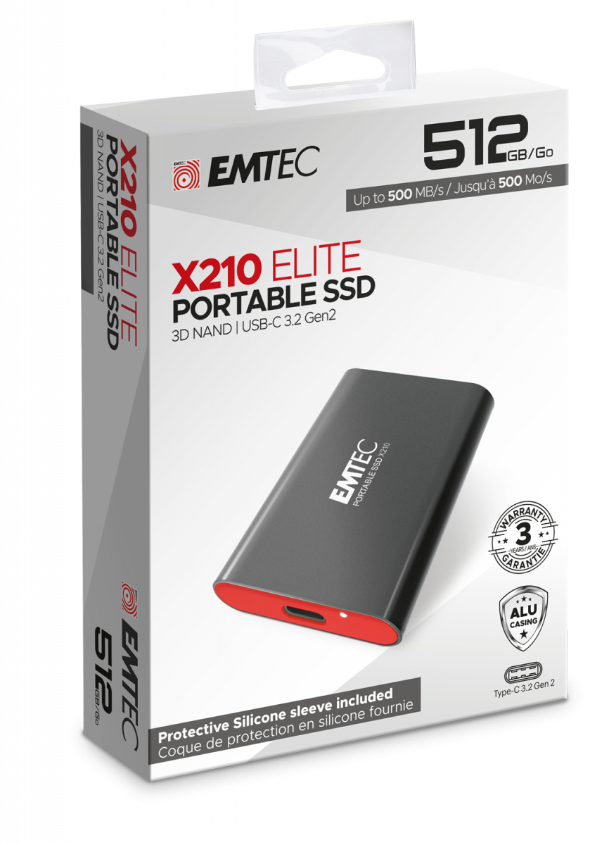 Emtec X210 - SSD - 512 GB - extern (tragbar) - USB 3.2 Gen 2 (USB-C Steckverbinder) (ECSSD512GX210) von Emtec