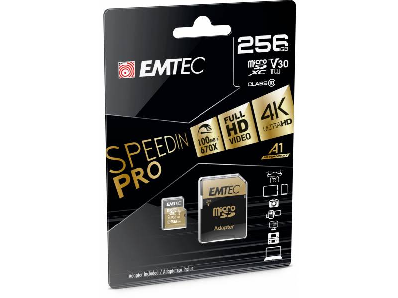 Emtec mSD 256GB UHS-I U3 V30 A1 SpeedIN Pro + Adapter Emtec mSD 256GB UHS-I U3 V30 A1 SpeedIN Pro + Adapter von Emtec