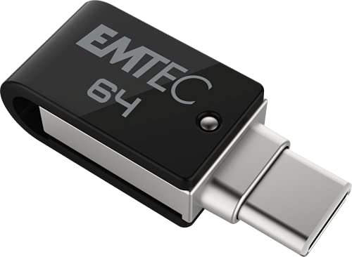 USB-Stick 64 GB Dual T260C Mobile & Go – USB 3.2 drehbar – USB Stick Dual USB-A/USB-C – Hakensystem 360° drehbar – Lesegeschwindigkeit 180 MB/s max. – Schreibgeschwindigkeit 15 MB/s s Max - EM. TEC von Emtec