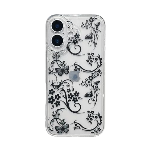 Emylisa Schutzhülle für iPhone 15, Retro-Stil, Blume, Schmetterling, transparent, weich (transparent, für iPhone 15) von Emylisa
