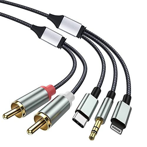 Enbiawit Lightning auf Cinch-Kabel, Audio-AUX-Adapter, 3-in-1 2 m Audiokabel, RCA auf 3,5 mm Kabel, USB C auf 2 Cinch-Audiokabel, für Verstärker, Auto, Heimkino, Lautsprecher und mehr von Enbiawit