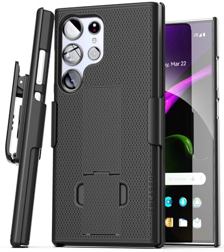 Encased DuraClip Schutzhülle mit Gürtelclip für Samsung Galaxy S24 Ultra mit Handy-Holster und Ständer, Schwarz von ENCASED