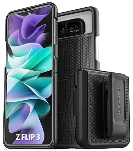 Encased Duraclip für Samsung Galaxy Z Flip 3 Hülle mit Gürtelclip Schutzhülle Dünn Handyhülle Case - Schwarz von Encased