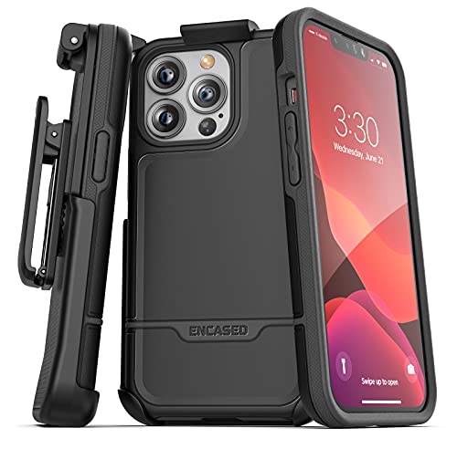 Encased Rebel Hülle für iPhone 13 Pro Max– Schutzhülle Handyhülle Stoßfest Case mit Gürtelclip (Schwarz) von ENCASED